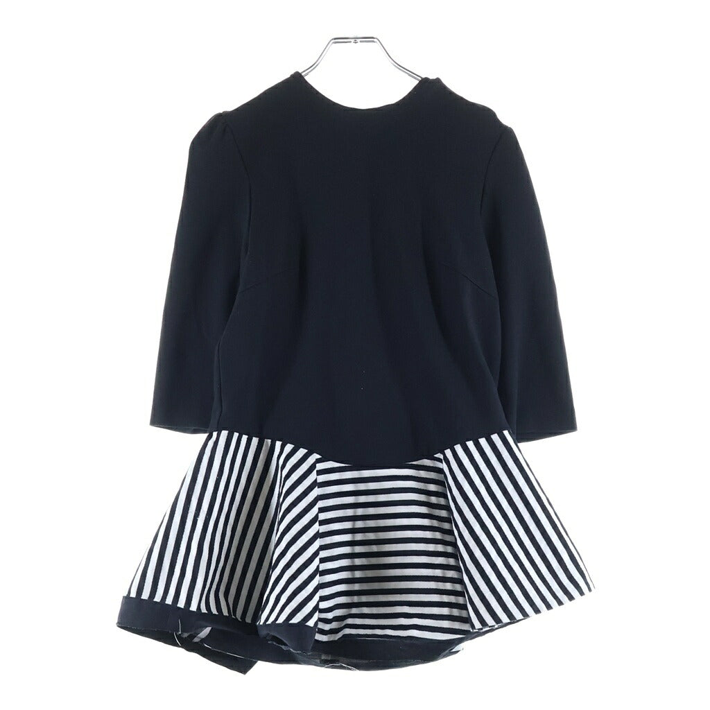 NO BRAND(ノーブランド) Borders at Balcony Round Peplum Half Sleeve Top ボーダーズ アット バルコニー ラウンド ペプラム ハーフ スリーブ トップ クルーネック半袖 カットソー ブラック レディース