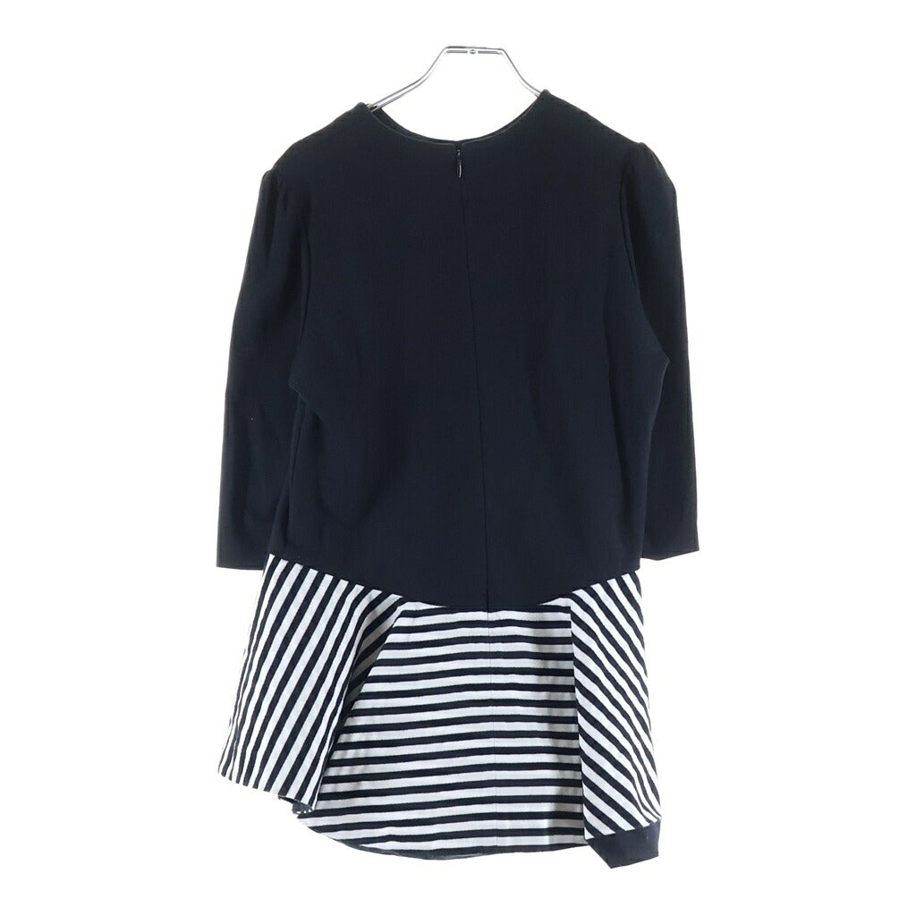 NO BRAND(ノーブランド) Borders at Balcony Round Peplum Half Sleeve Top ボーダーズ アット バルコニー ラウンド ペプラム ハーフ スリーブ トップ クルーネック半袖 カットソー ブラック レディース