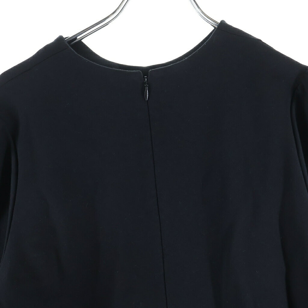 NO BRAND(ノーブランド) Borders at Balcony Round Peplum Half Sleeve Top ボーダーズ アット バルコニー ラウンド ペプラム ハーフ スリーブ トップ クルーネック半袖 カットソー ブラック レディース