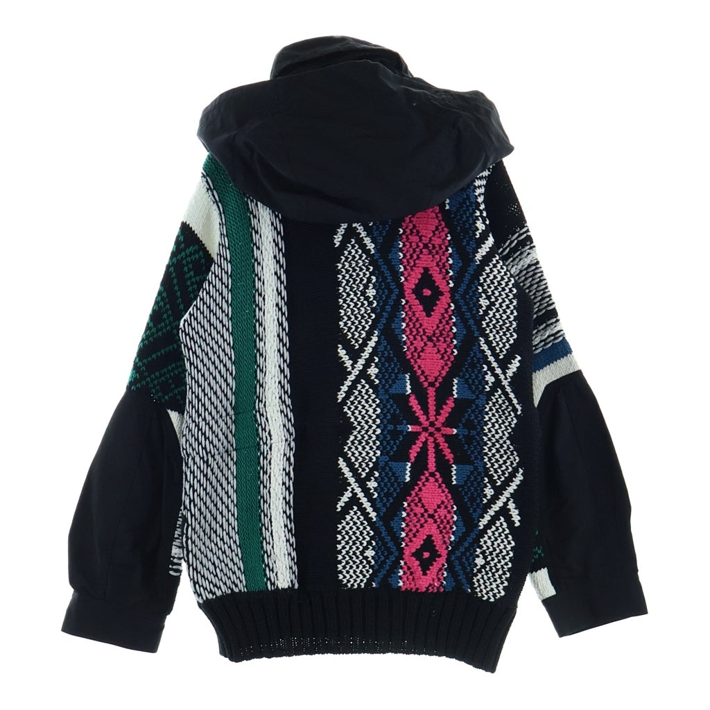 Sacai(サカイ) 22SS ジャガードニット切り替え フーデッド ジップアップジャケット ブルゾン ブラック/マルチ 22-02748M レディース