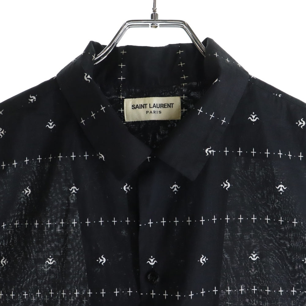 SAINT LAURENT PARIS(サンローランパリ) 19SS 総柄デザインノースリーブシャツ 袖カットオフ ブラック 552843 Y085U