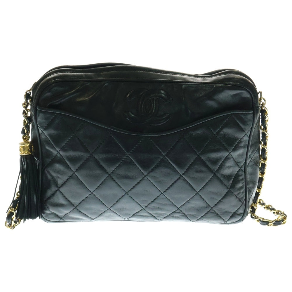 CHANEL(シャネル) マトラッセ ココマーク ラムスキン レザー タッセル フリンジ チェーンショルダーバッグ ゴールド金具 ブラック 0番台