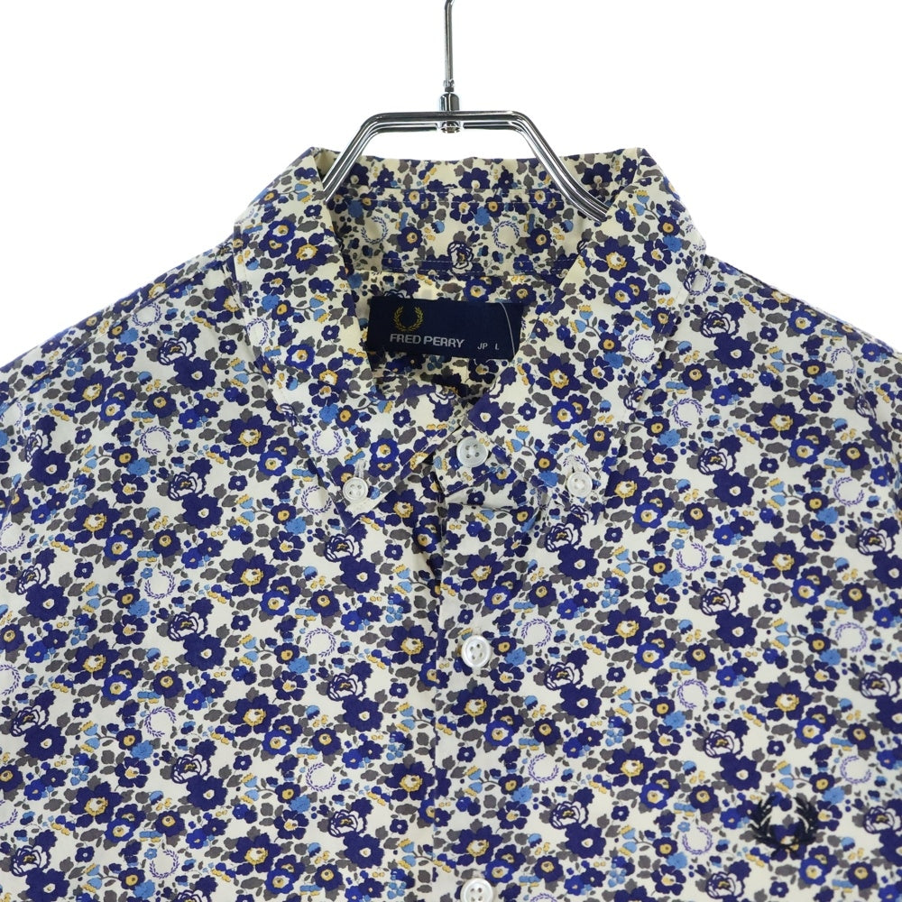 FRED PERRY(フレッドペリー) 月桂樹ロゴ 総柄長袖シャツ ブルー F4274