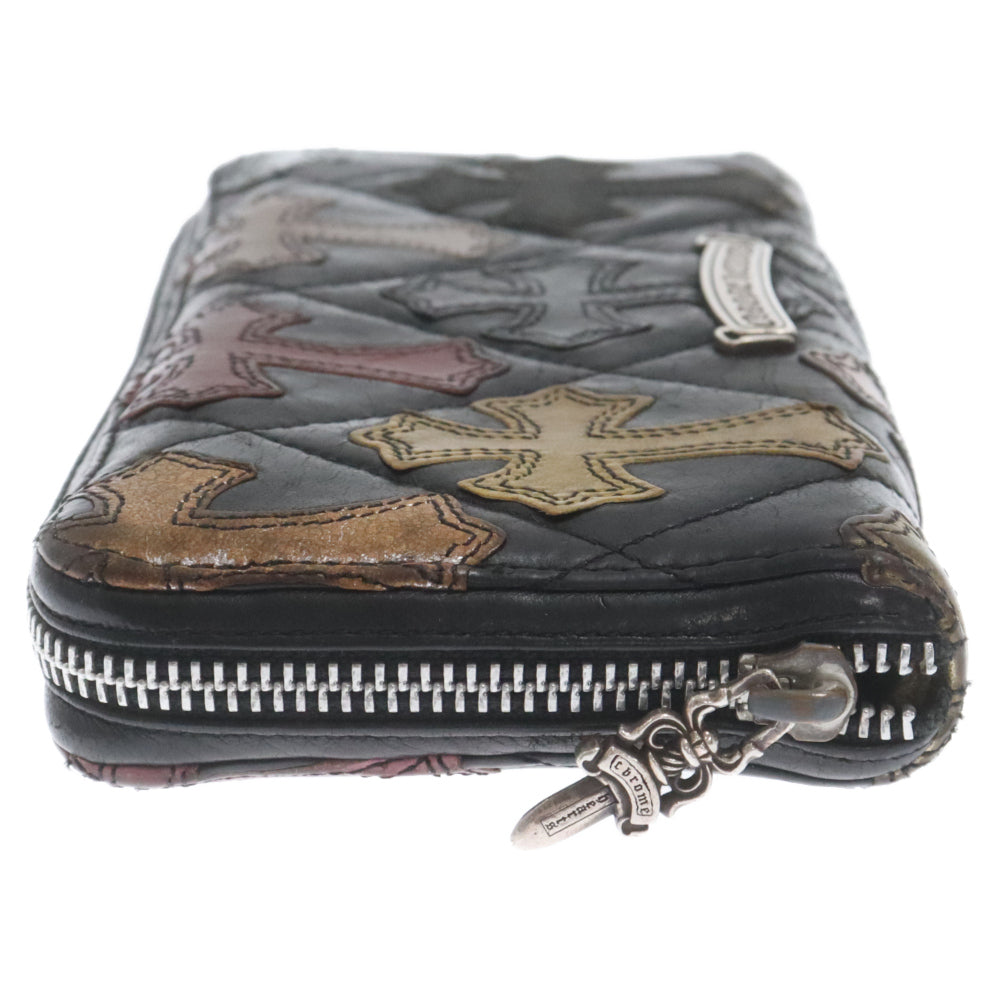 CHROME HEARTS(クロムハーツ) REC F ZIP/QUILTED マルチカラーセメタリークロスパッチ キルティングレザーウォレット 長財布 ブラック/マルチカラー