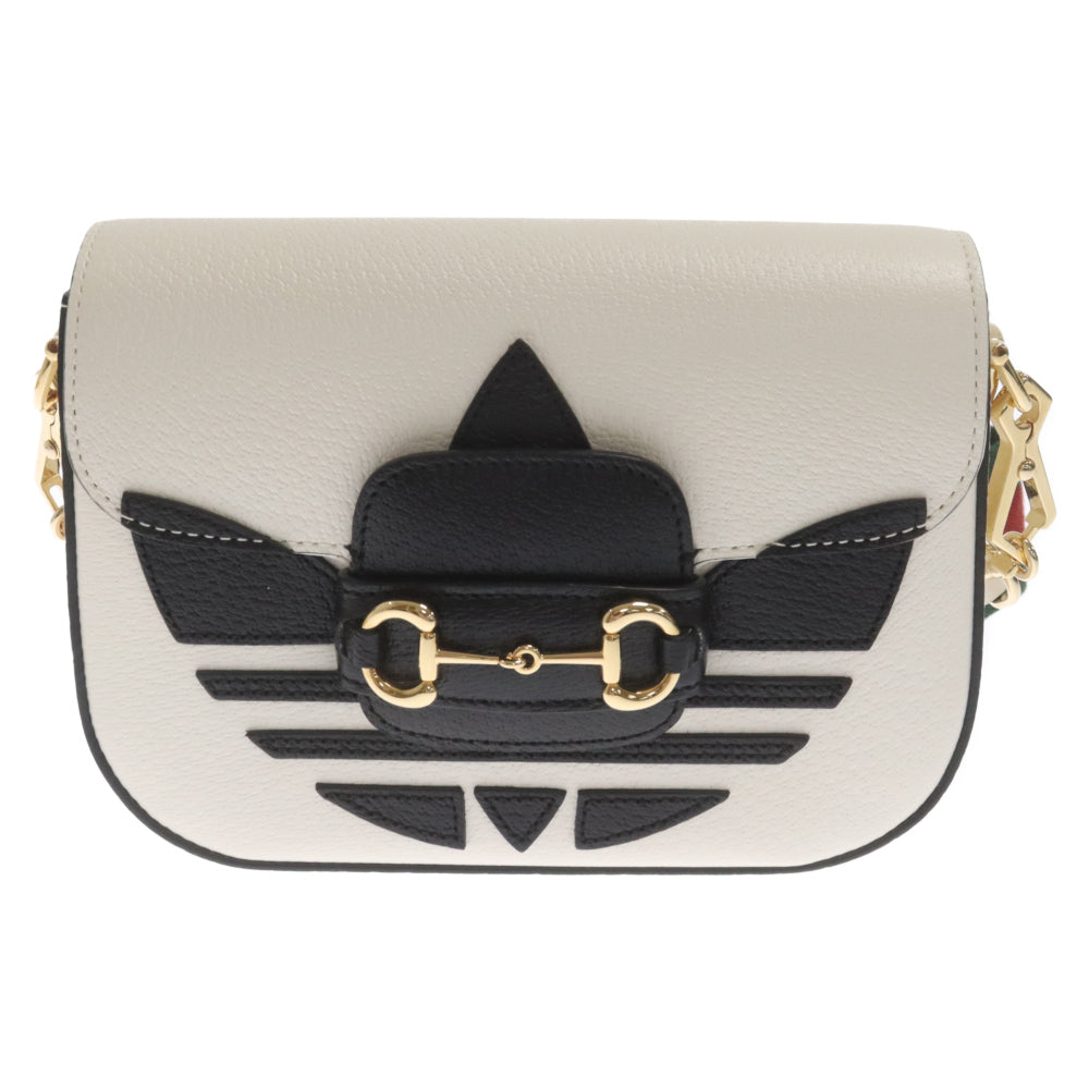 GUCCI(グッチ) ×adidas アディダス ロゴ ホースビット レザーショルダーバッグ ホワイト/ブラック 658574