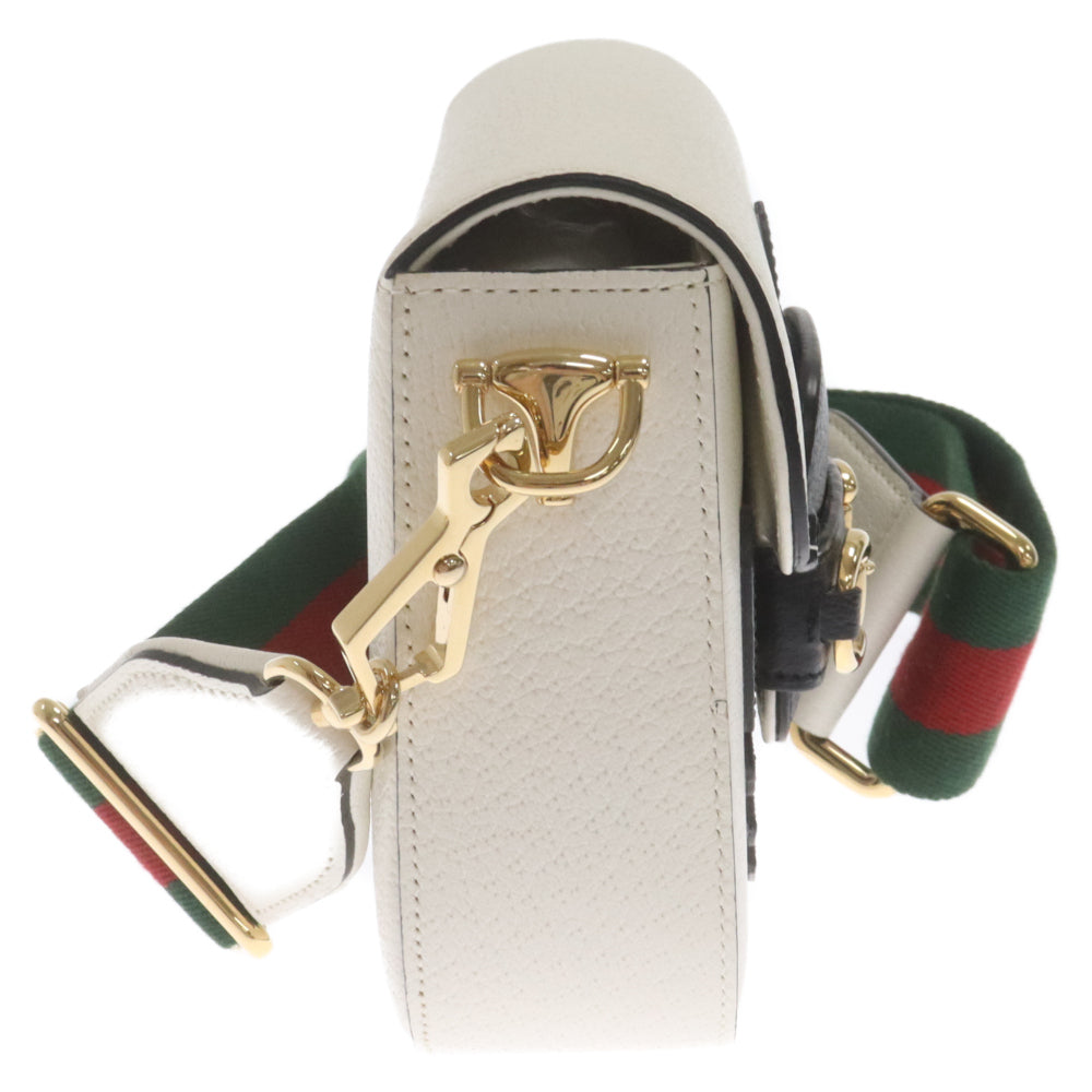 GUCCI(グッチ) ×adidas アディダス ロゴ ホースビット レザーショルダーバッグ ホワイト/ブラック 658574