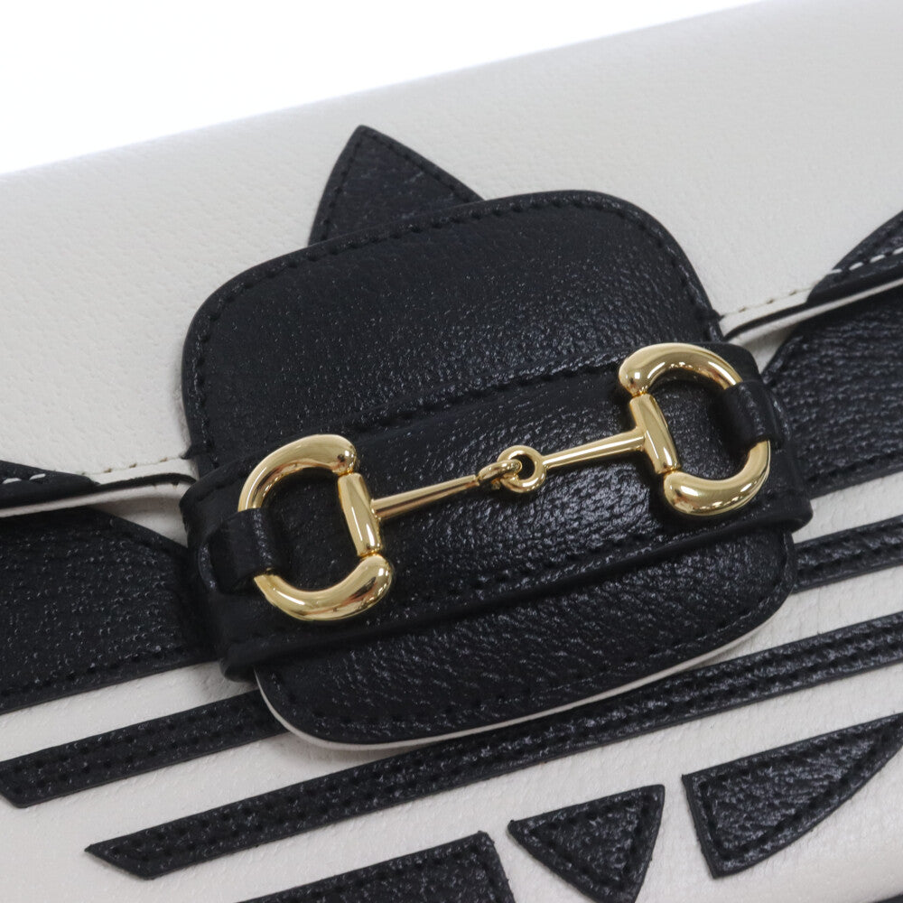 GUCCI(グッチ) ×adidas アディダス ロゴ ホースビット レザーショルダーバッグ ホワイト/ブラック 658574
