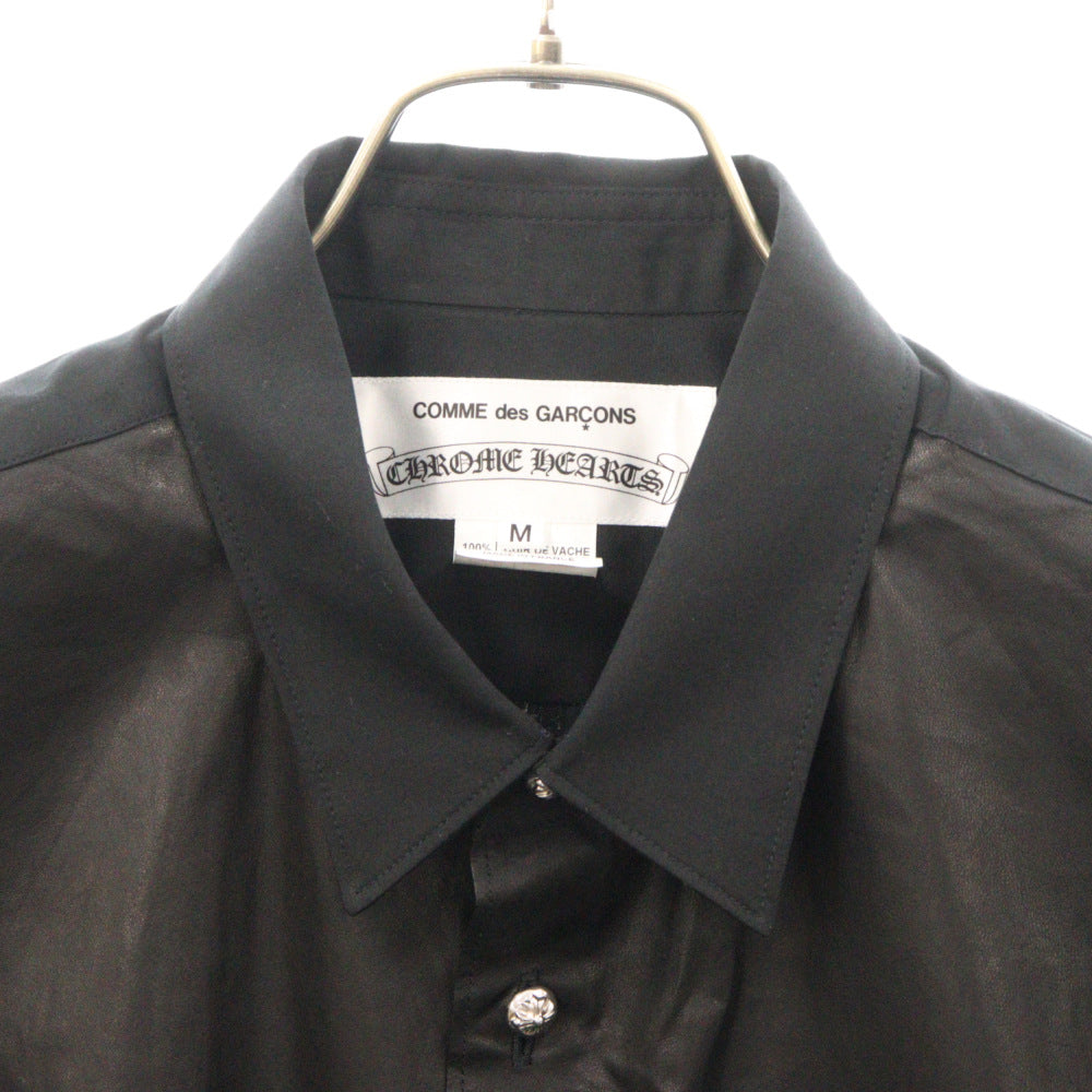 CHROME HEARTS(クロムハーツ) ×COMME des GARCONS SHIRT コムデギャルソンシャツ レザー切り替え クロスボールボタン 半袖シャツ ブラック