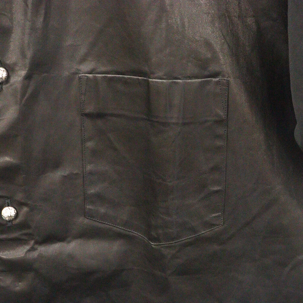CHROME HEARTS(クロムハーツ) ×COMME des GARCONS SHIRT コムデギャルソンシャツ レザー切り替え クロスボールボタン 半袖シャツ ブラック