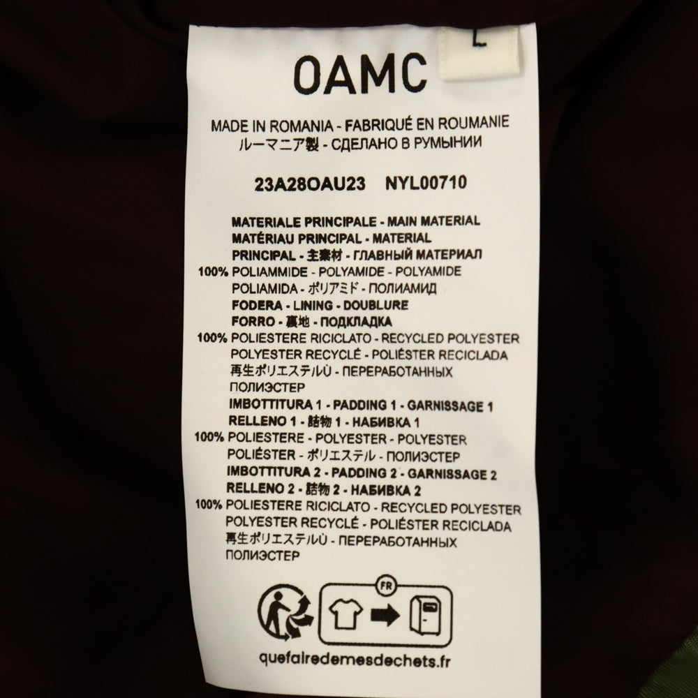 OAMC(オーエーエムシー) 23AW Hemlock Jacket フロントジップ ジャケット アウター グリーン 23A28OAU23 NYL00710