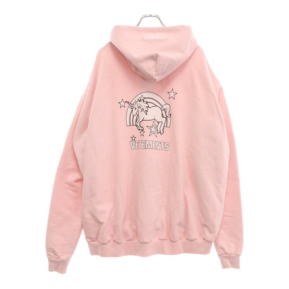 VETEMENTS(ヴェトモン) 19AW Rainbows Unicorn Hoodie レインボーユニコーン フーディー スウェットプルオーバーパーカー ピンク EAH19TR402