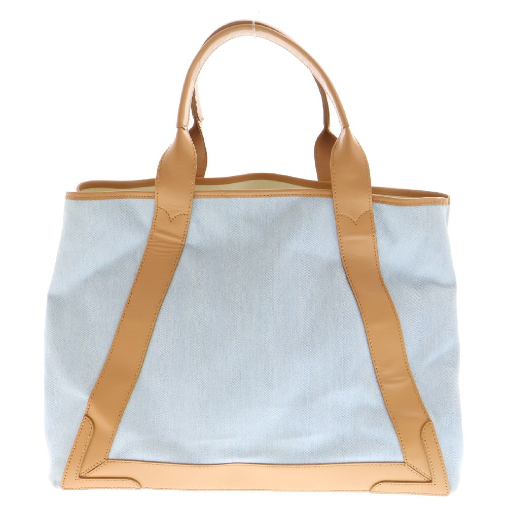 BALENCIAGA(バレンシアガ) CABAS デニム カバ ミディアム フロントロゴプリント ポーチ付ハンドバッグ ライトブルー/ベージュ