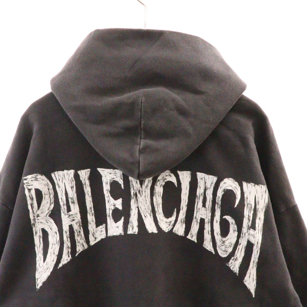 BALENCIAGA(バレンシアガ) 23AW ROUND HOODIE ラウンドフーディー スウェットプルオーバーパーカー ブラック 767877 TPVU5