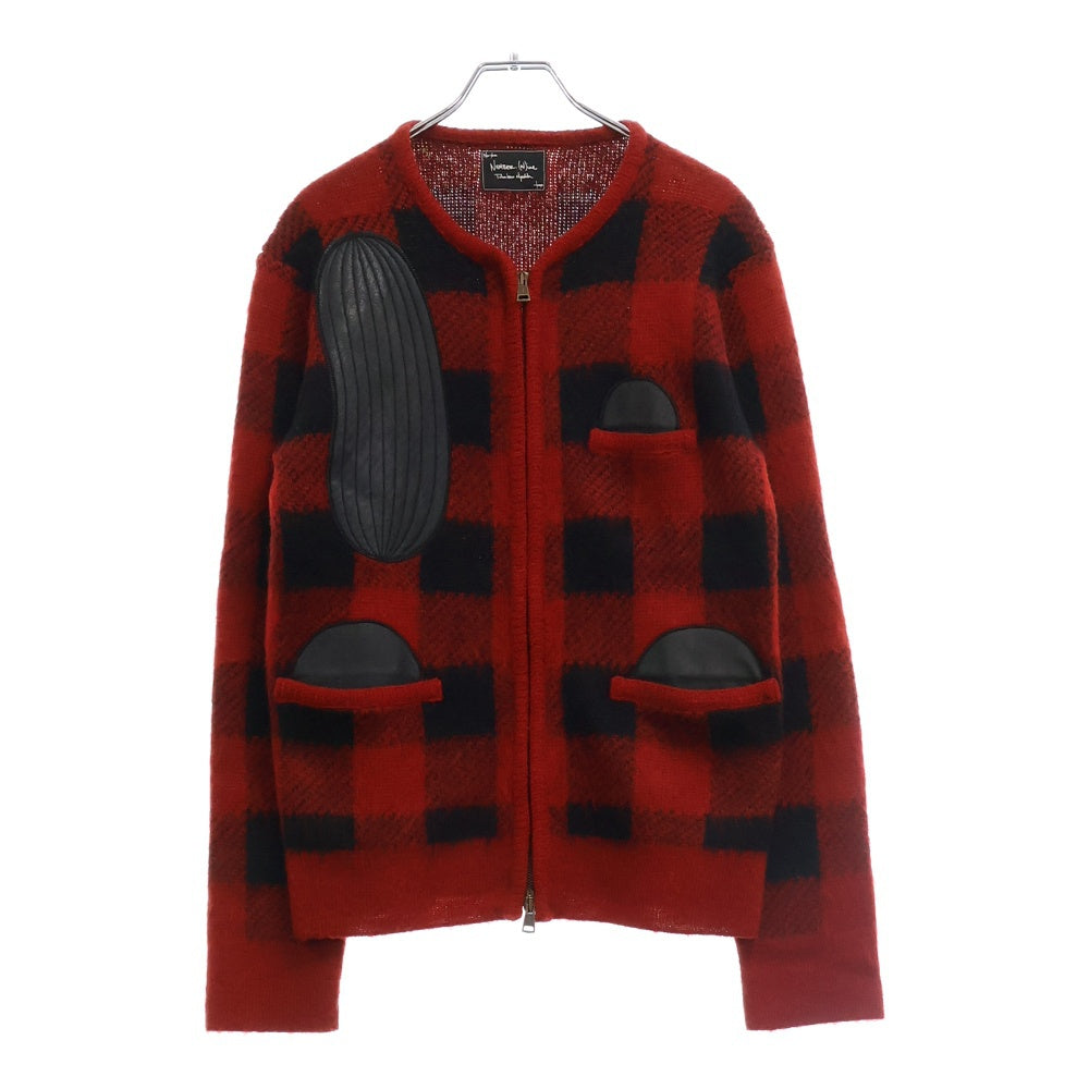NUMBER (N)INE(ナンバーナイン) 08AW ポートランド期 チェック柄 ジップカーディガン ニットウェア レッド/ブラック F08-NK024