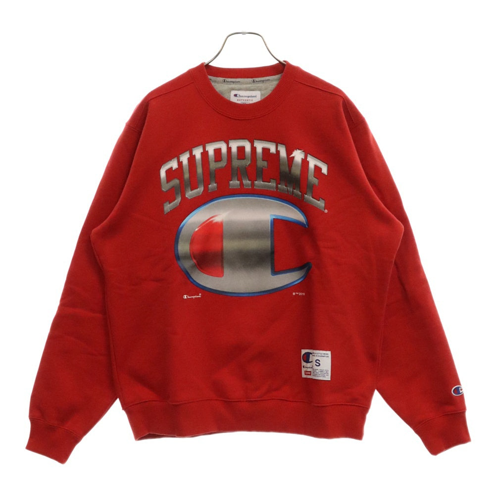 SUPREME(シュプリーム) 19SS ×Champion Chrome Crewneck チャンピオン クローム ロゴプリント スウェットクルーネックシャ トレーナー レッド