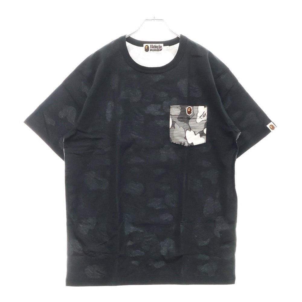 A BATHING APE(アベイシングエイプ) バック総柄サルカモ半袖Tシャツ ブラック/グレー