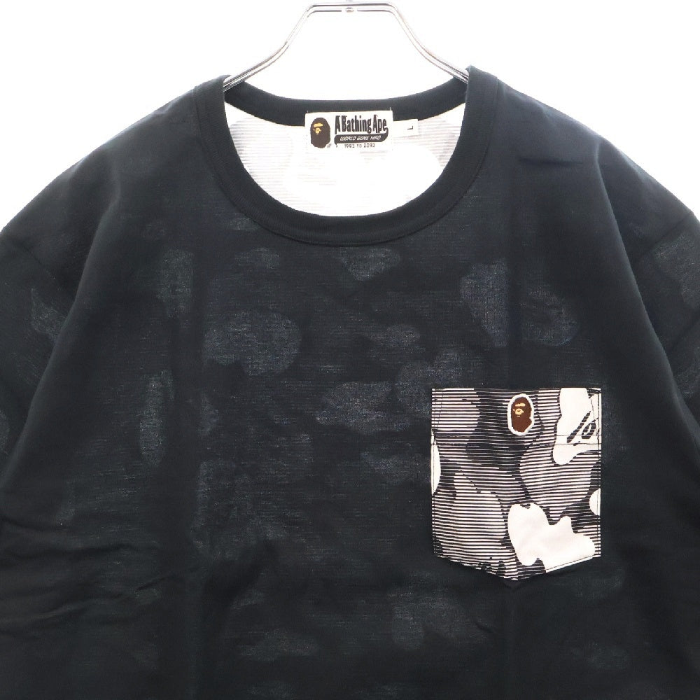 A BATHING APE(アベイシングエイプ) バック総柄サルカモ半袖Tシャツ ブラック/グレー