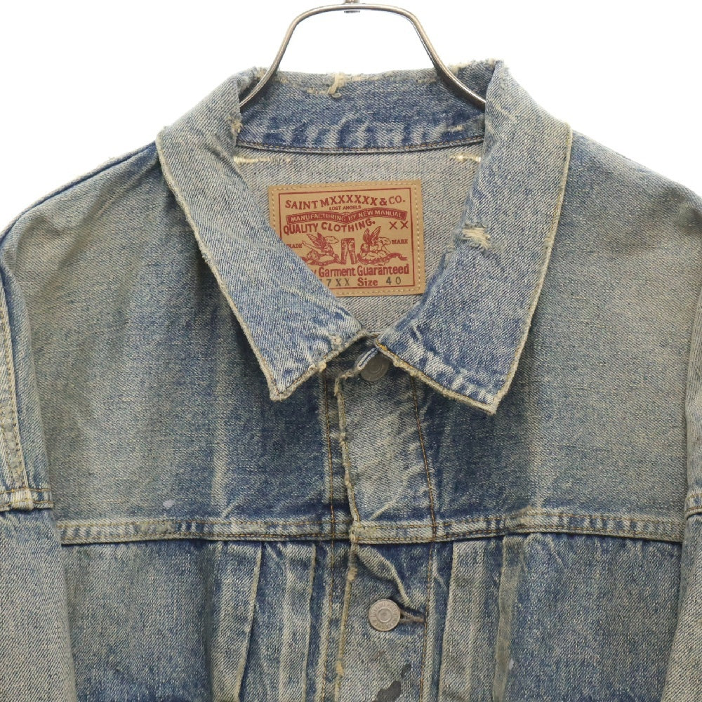 SAINT MICHAEL(セントマイケル) 23AW BJ_DENIM JKT / DAMAGE ベルベルジン ダメージ加工 デニムジャケット インディゴ SM-A23-0000-C17