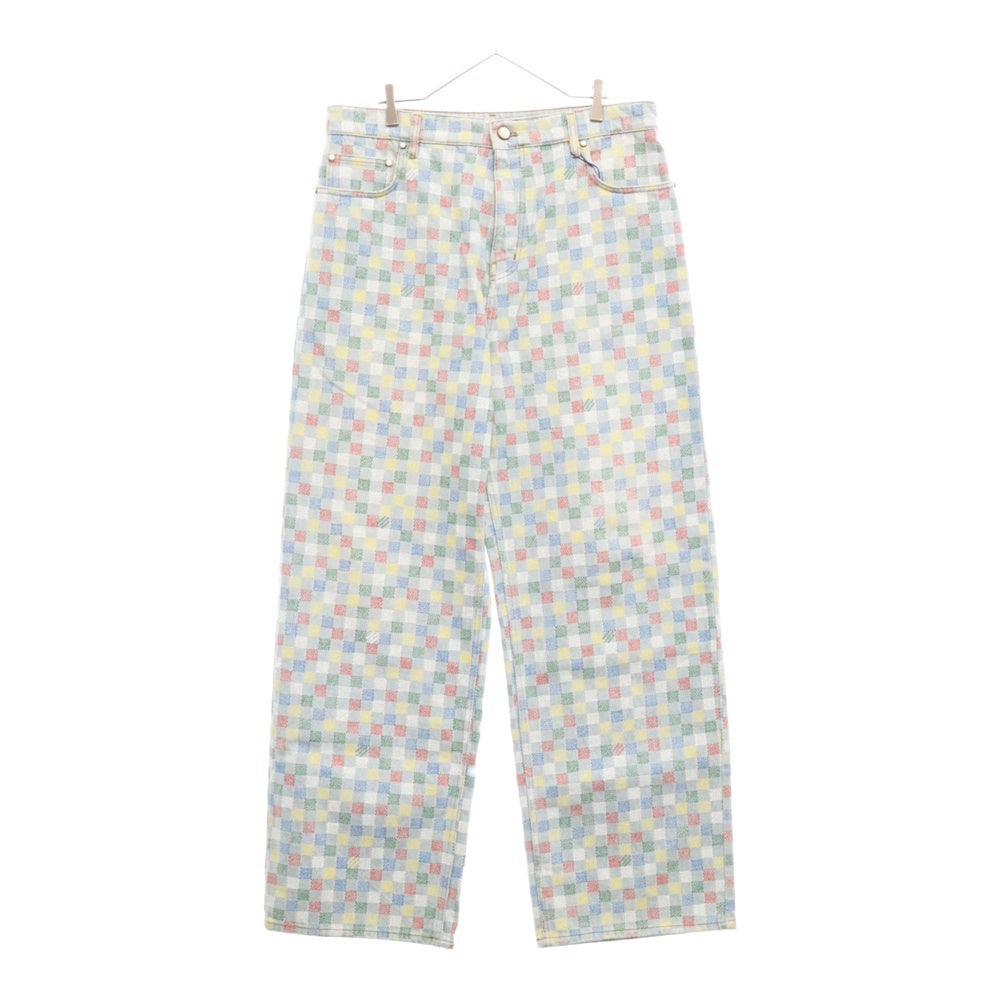 LOUIS VUITTON(ルイヴィトン) 25SS ダミエデニム ワイドレッグパンツ プリント総柄 トラウザー インディゴ/マルチカラー RM251M J16 HSD79W
