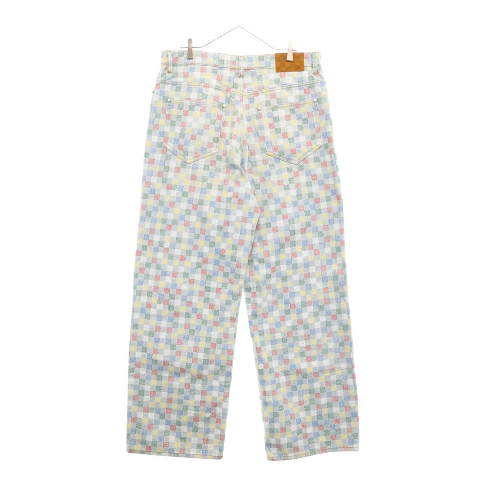 LOUIS VUITTON(ルイヴィトン) 25SS ダミエデニム ワイドレッグパンツ プリント総柄 トラウザー インディゴ/マルチカラー RM251M J16 HSD79W
