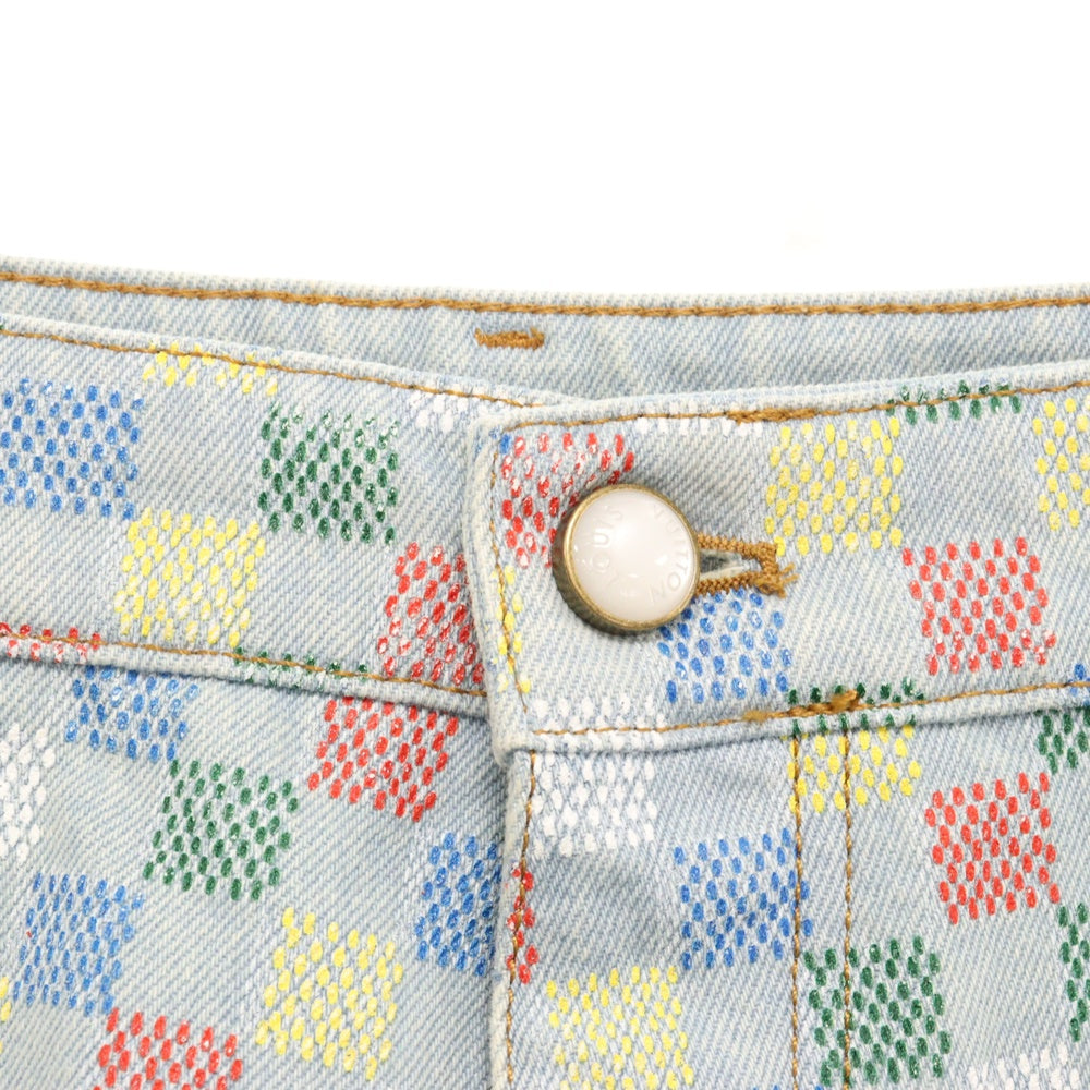 LOUIS VUITTON(ルイヴィトン) 25SS ダミエデニム ワイドレッグパンツ プリント総柄 トラウザー インディゴ/マルチカラー RM251M J16 HSD79W