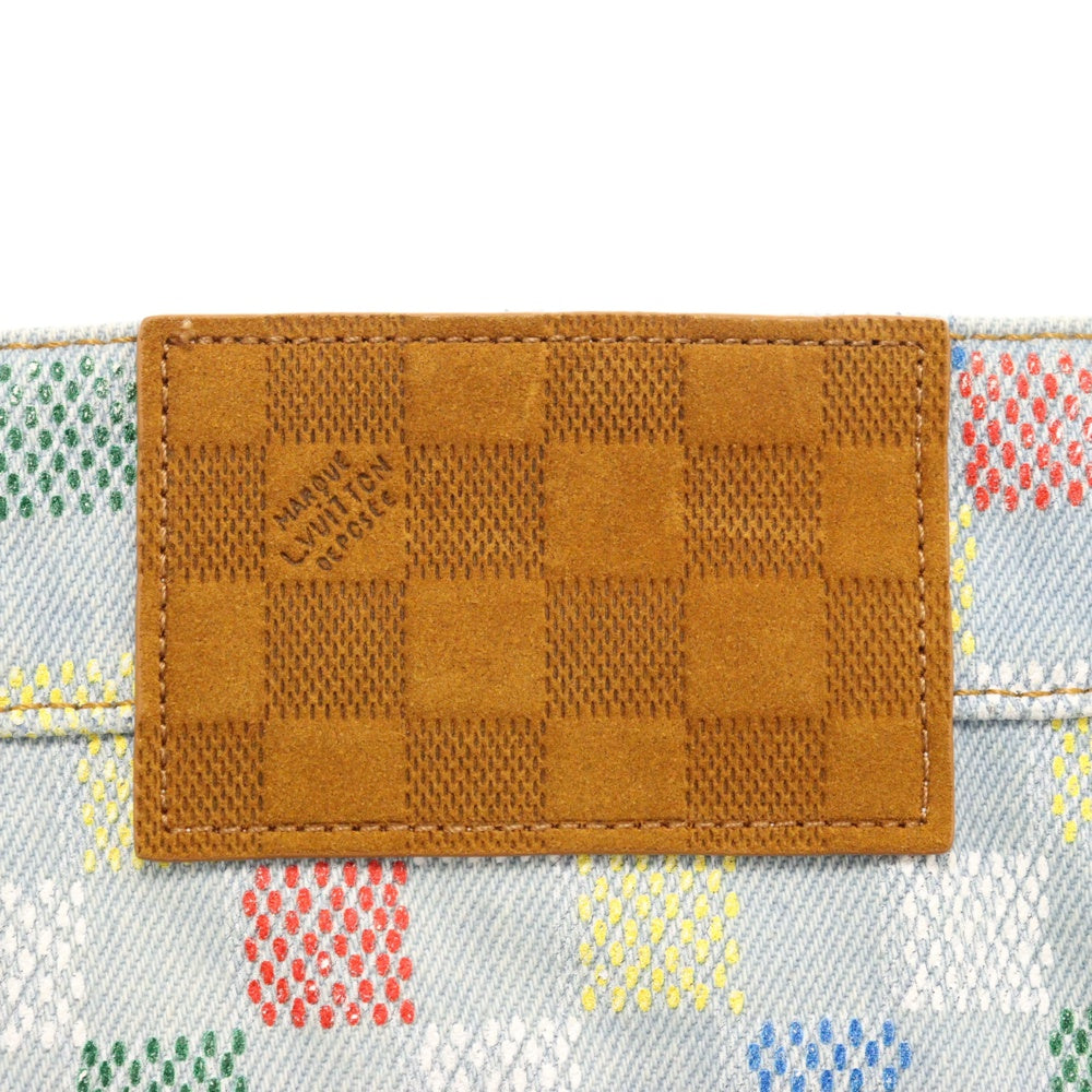 LOUIS VUITTON(ルイヴィトン) 25SS ダミエデニム ワイドレッグパンツ プリント総柄 トラウザー インディゴ/マルチカラー RM251M J16 HSD79W