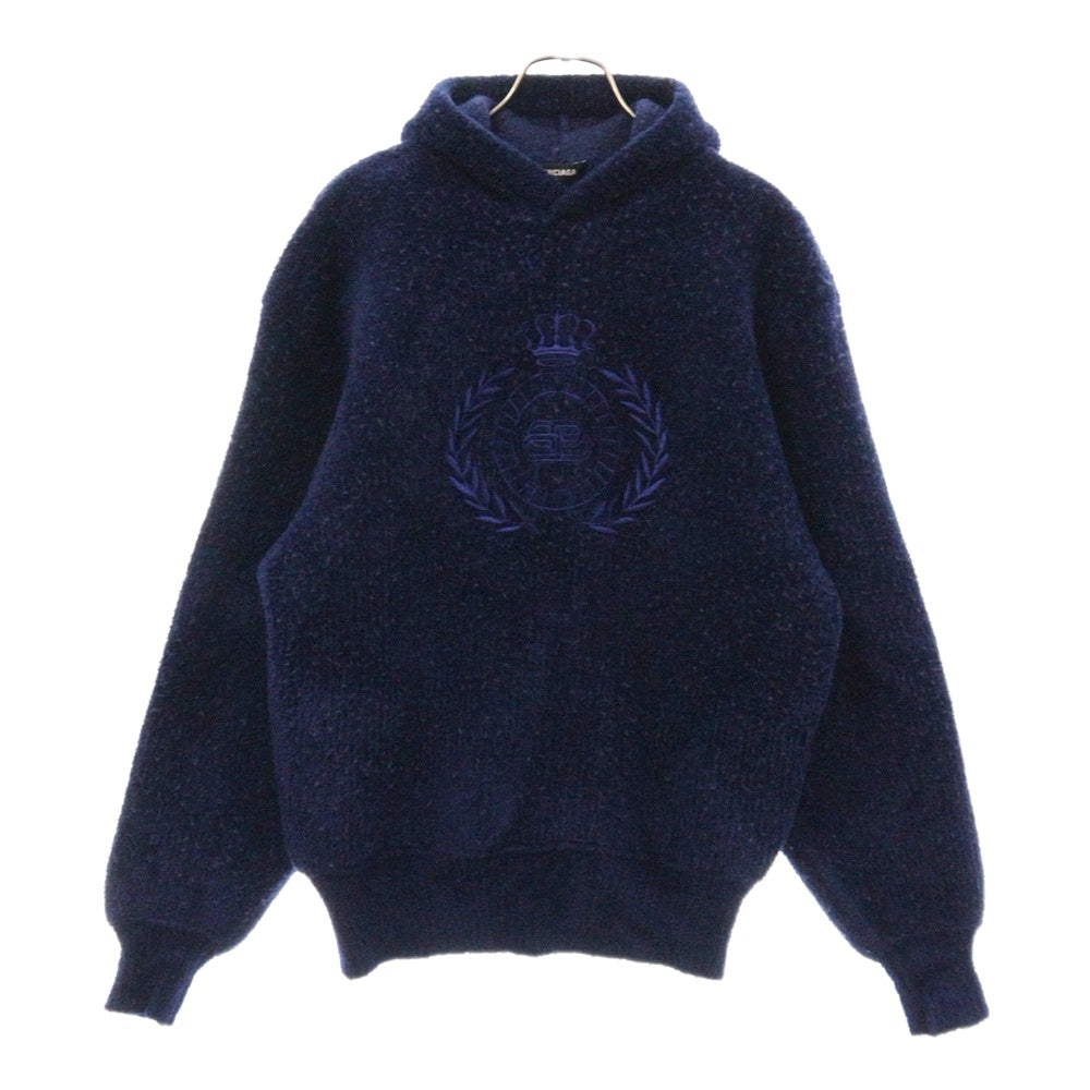 BALENCIAGA(バレンシアガ) 21SS BB EMBROIDED HOODIE BBロゴ刺繍 オーバーサイズテクニカルニット プルオーバーパーカー ネイビー 646505 T6188