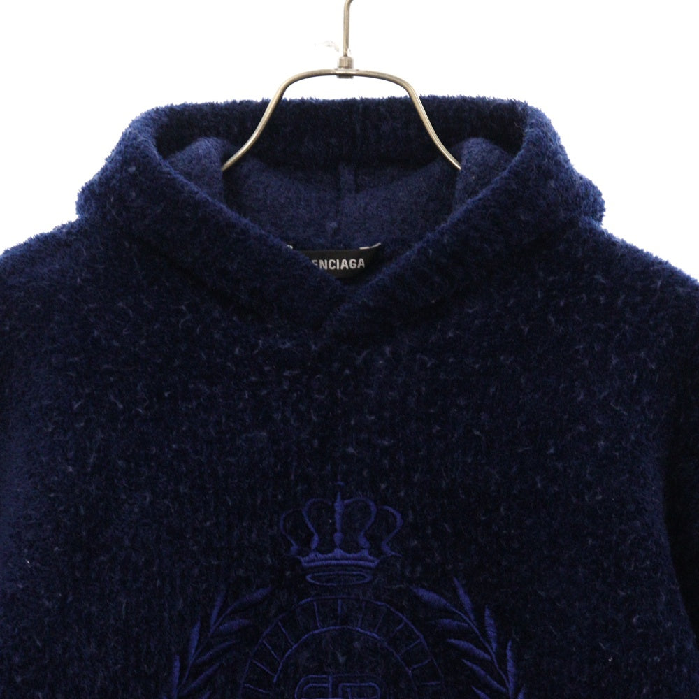BALENCIAGA(バレンシアガ) 21SS BB EMBROIDED HOODIE BBロゴ刺繍 オーバーサイズテクニカルニット プルオーバーパーカー ネイビー 646505 T6188