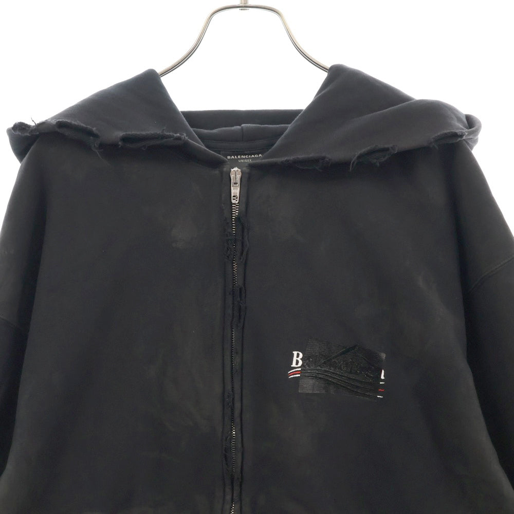 BALENCIAGA(バレンシアガ) キャンペーンロゴダメージ加工スウェットジップアップパーカー 720424 TNVK5 ブラック