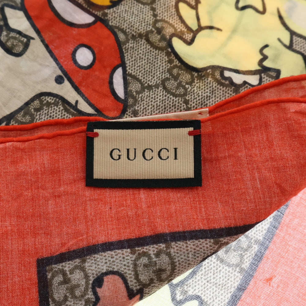 GUCCI(グッチ) ×PIKARAR GG総柄 アニマル プリント スカーフ ブラウン/オレンジ