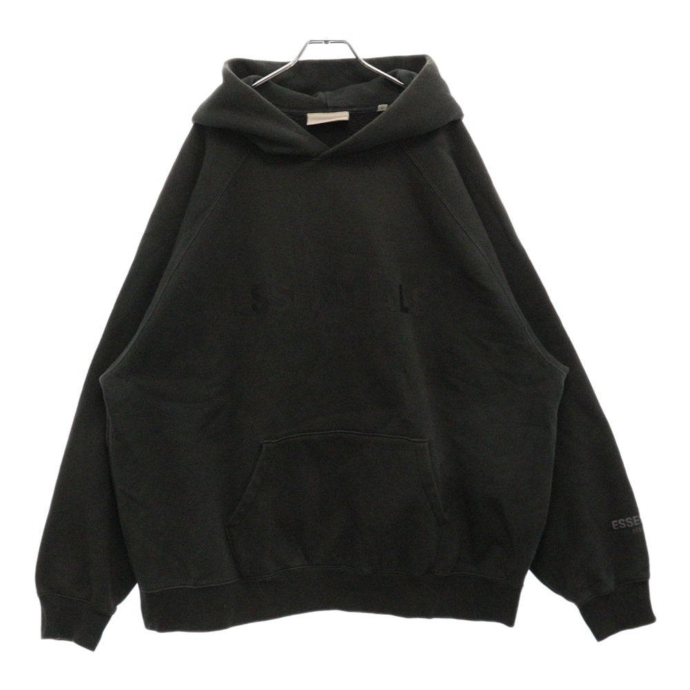 FEAR OF GOD ESSENTIALS(フィアオブゴッド エッセンシャルズ) フロントラバーロゴ プルオーバーフーディー パーカー ブラック