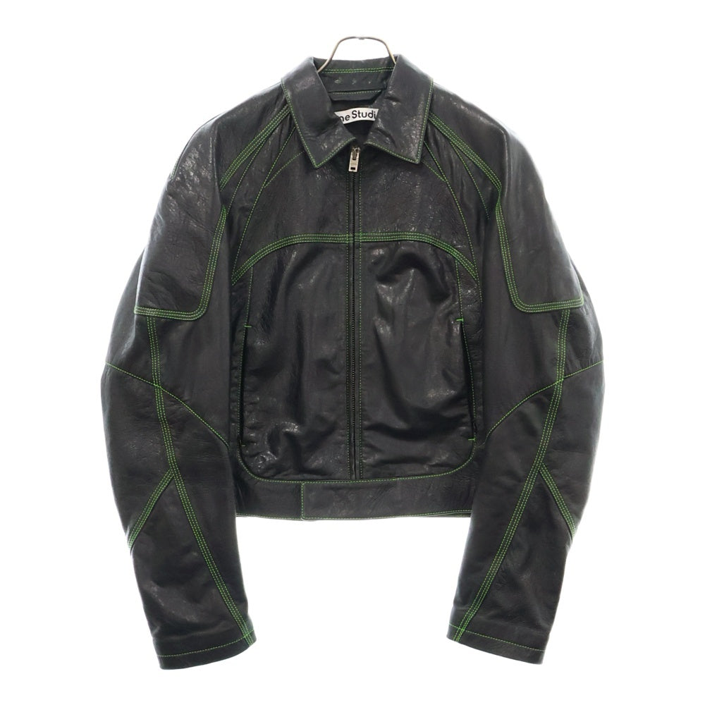 Acne Studios(アクネ ストゥディオズ) 24AW Leather Jacket バック刺繍ロゴ ジップアップ レザージャケット ブラック FN-MN-LEAT000282