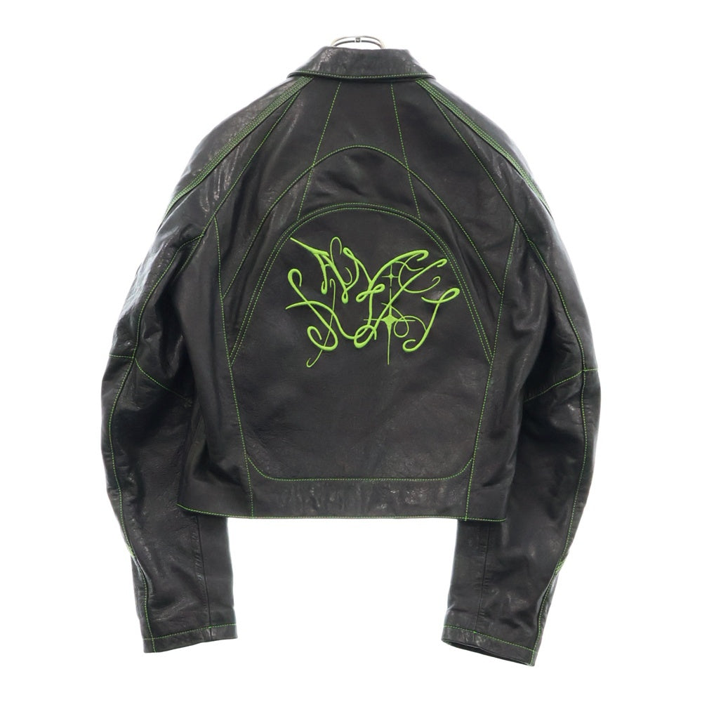 Acne Studios(アクネ ストゥディオズ) 24AW Leather Jacket バック刺繍ロゴ ジップアップ レザージャケット ブラック FN-MN-LEAT000282