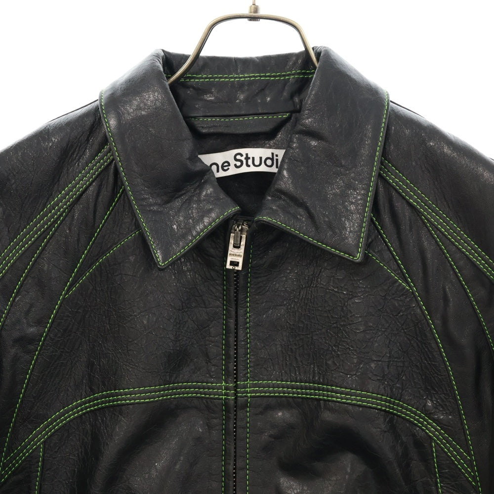 Acne Studios(アクネ ストゥディオズ) 24AW Leather Jacket バック刺繍ロゴ ジップアップ レザージャケット ブラック FN-MN-LEAT000282