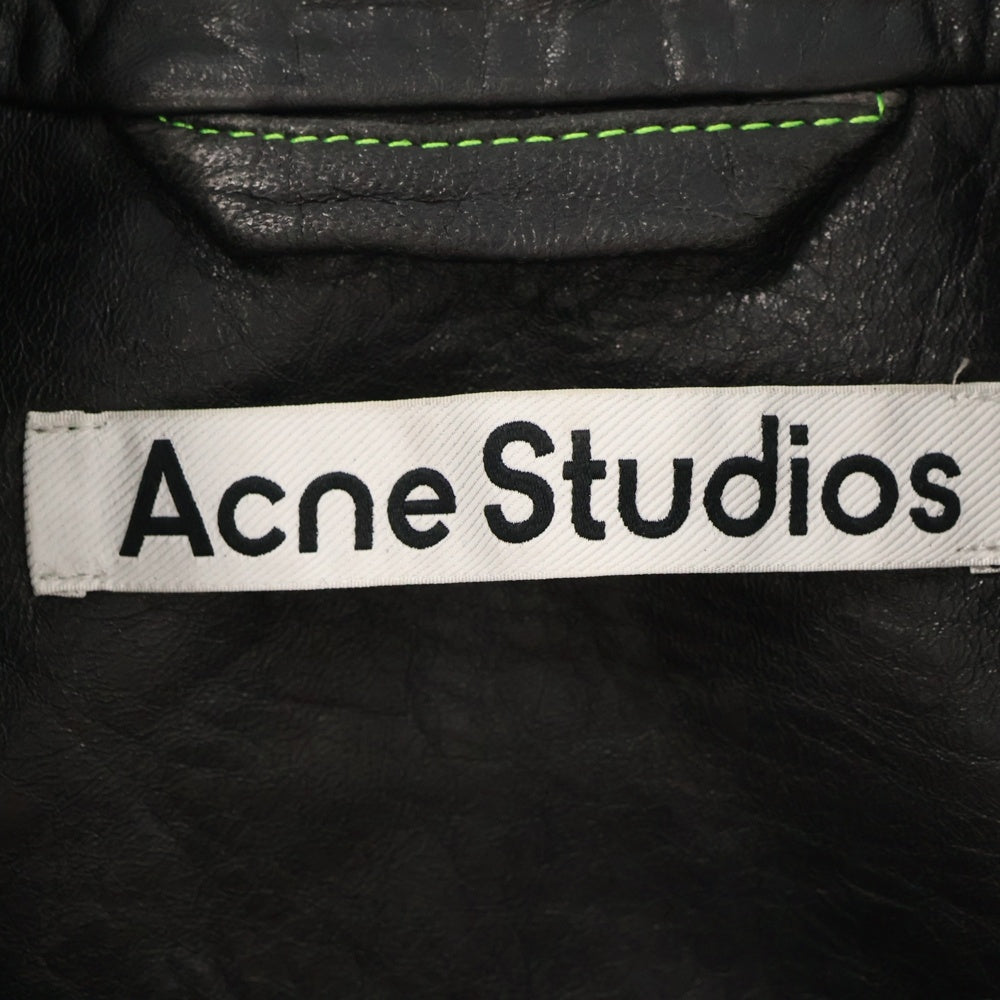 Acne Studios(アクネ ストゥディオズ) 24AW Leather Jacket バック刺繍ロゴ ジップアップ レザージャケット ブラック FN-MN-LEAT000282