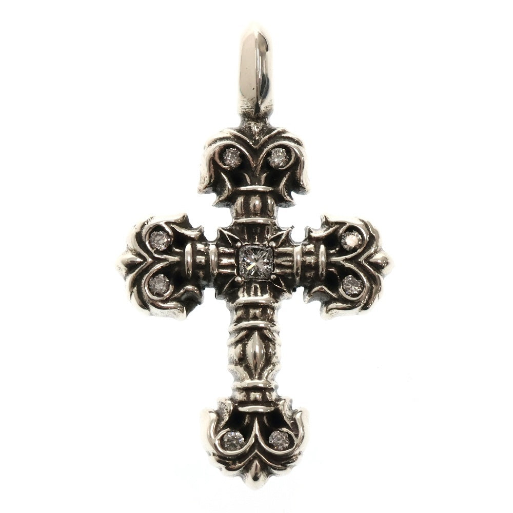 CHROME HEARTS(クロムハーツ) CHARM FILIGREE TINY P DMND タイニーフィリグリークロス チャーム パヴェダイヤ ペンダントトップ シルバー