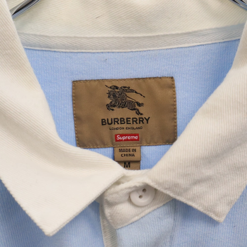 SUPREME(シュプリーム) 22SS ×Burberry Rugby バーバリー ラグビー ラガーシャツ 長袖カットソー ライトブルー/ホワイト