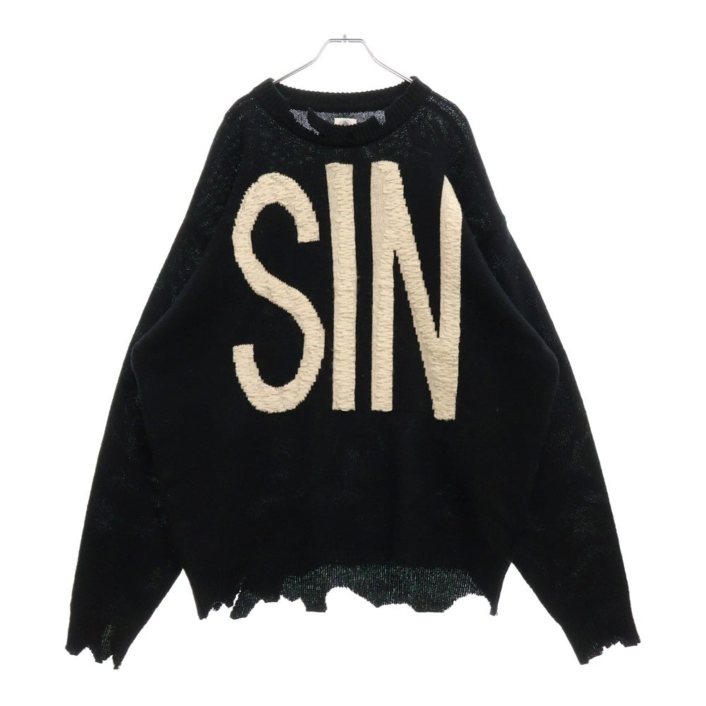 SAINT MICHAEL(セントマイケル) 21AW WOOL SWTER SIN ダメージ加工ウールニットセーター ニットウェア ブラック SM-A21-0000-039