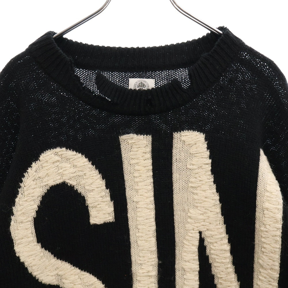 SAINT MICHAEL(セントマイケル) 21AW WOOL SWTER SIN ダメージ加工ウールニットセーター ニットウェア ブラック SM-A21-0000-039