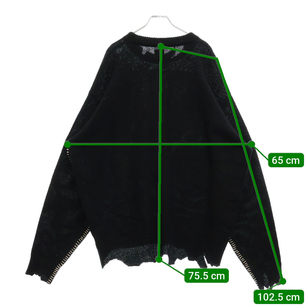 SAINT MICHAEL(セントマイケル) 21AW WOOL SWTER SIN ダメージ加工ウールニットセーター ニットウェア ブラック SM-A21-0000-039