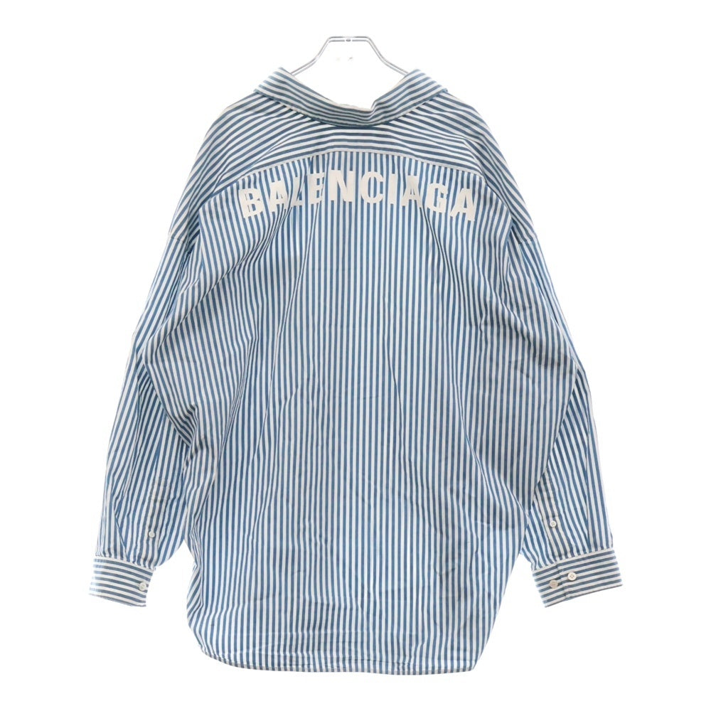 BALENCIAGA(バレンシアガ) バックプリントロゴ ストライプオーバーサイズ長袖シャツ ブルー/ホワイト 622050 TIM17