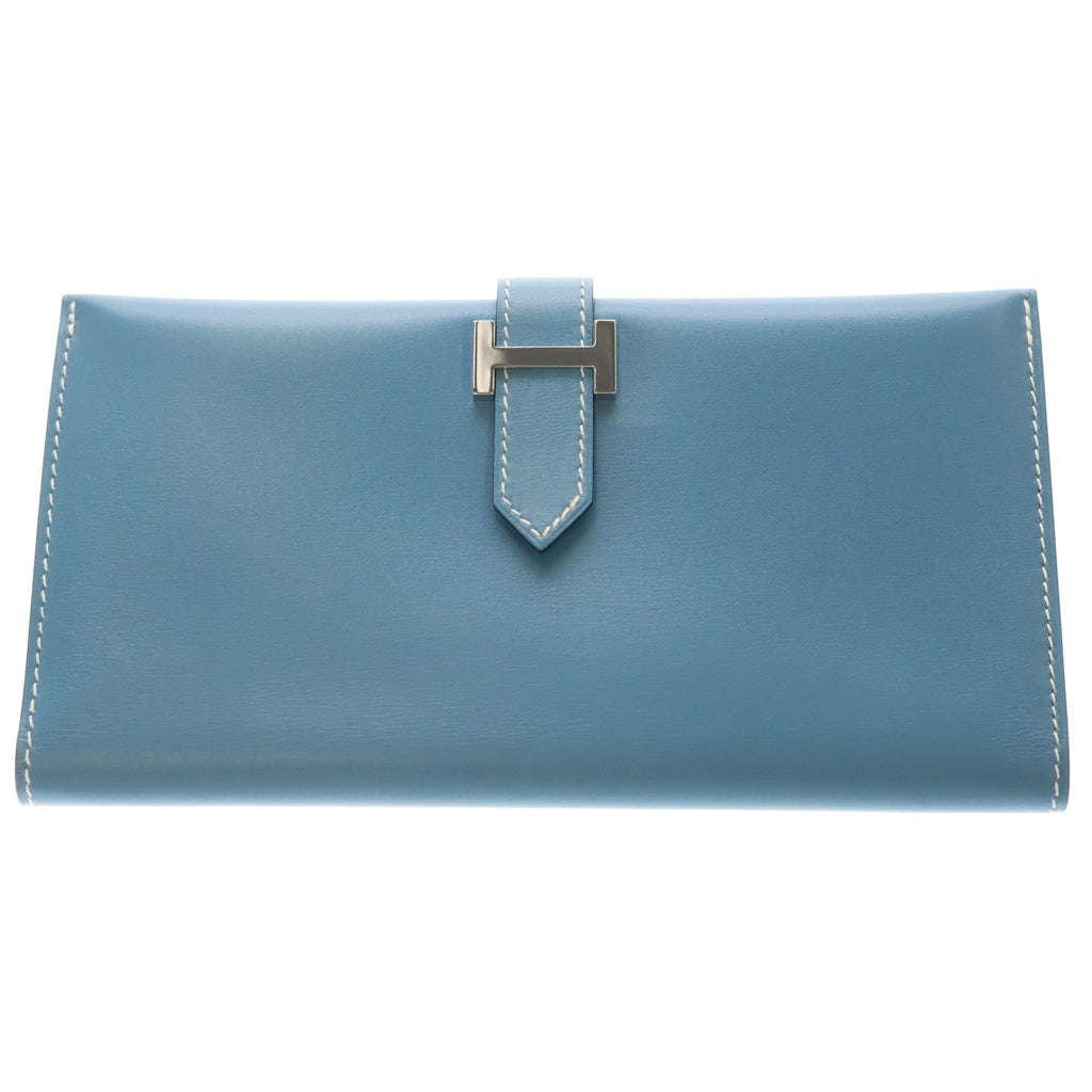 HERMES(エルメス) べアン クラシック ブルージーン シェーブル ロングウォレット 長財布 カードケース ブルー レザー シルバー金具 レディース