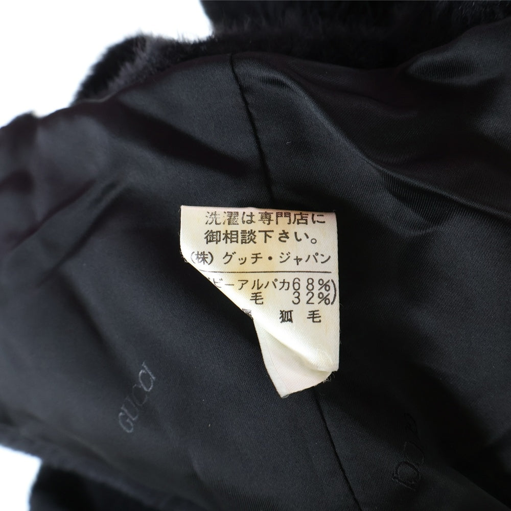 GUCCI(グッチ) トグルボタン フーデッド アルパカ ウール シャギー コート ブラック レディース