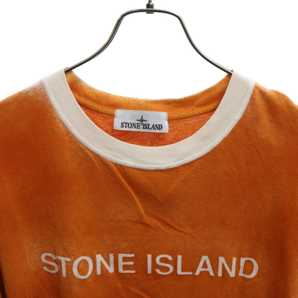 STONE ISLAND(ストーンアイランド) 23SS HAND SPRAYED ORGANIC COTTON ロゴプリント ブリーチ加工 クルーネック半袖Tシャツカットソー オレンジ 7815210T4 V0073