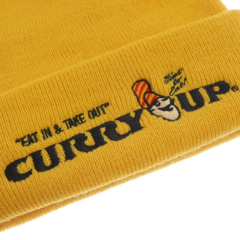 CURRY UP(カリーアップ) CURRY UPロゴ刺繍ビーニー アクリル イエロー