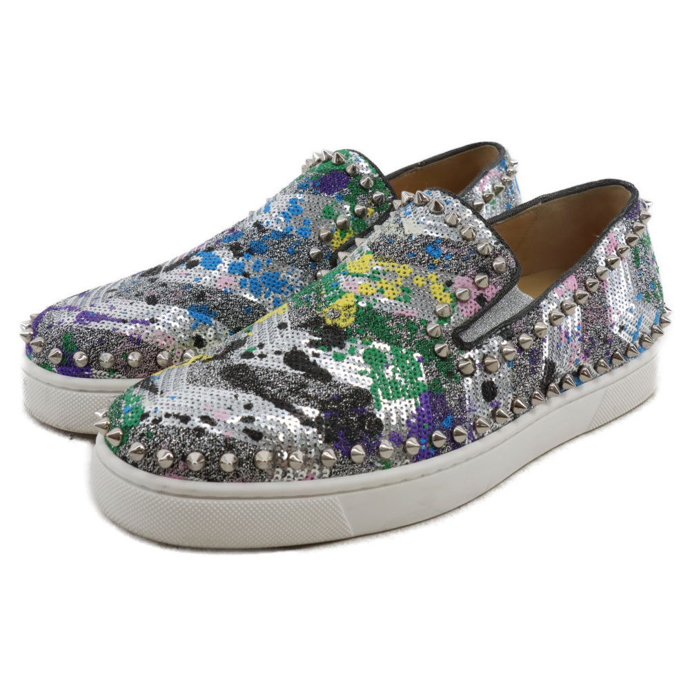 CHRISTIAN LOUBOUTIN(クリスチャンルブタン) PIK BOAT PAILLETE SPLASH スパイクスタッズ スパンコール ローカットスニーカー マルチカラー