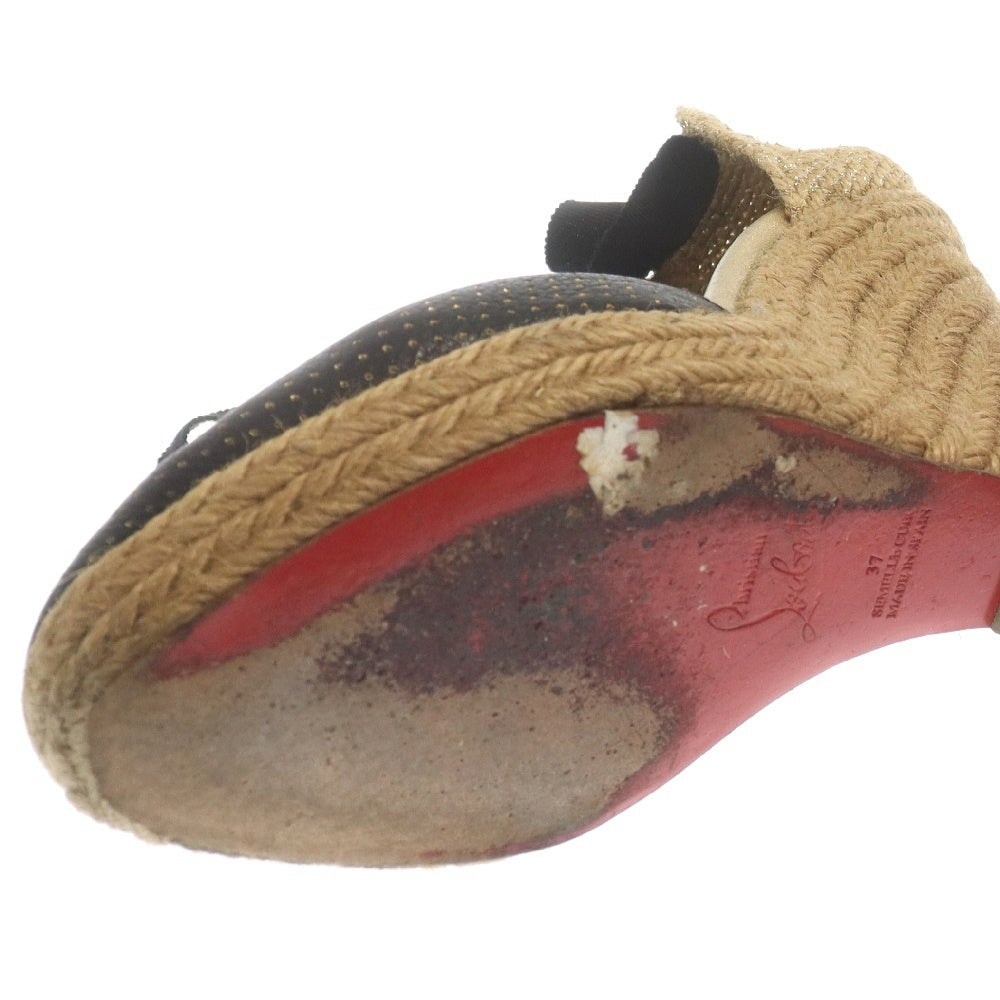 CHRISTIAN LOUBOUTIN(クリスチャンルブタン) エスパドリーユ レースアップサンダル ウェッジソール レディース ブラック ベージュ