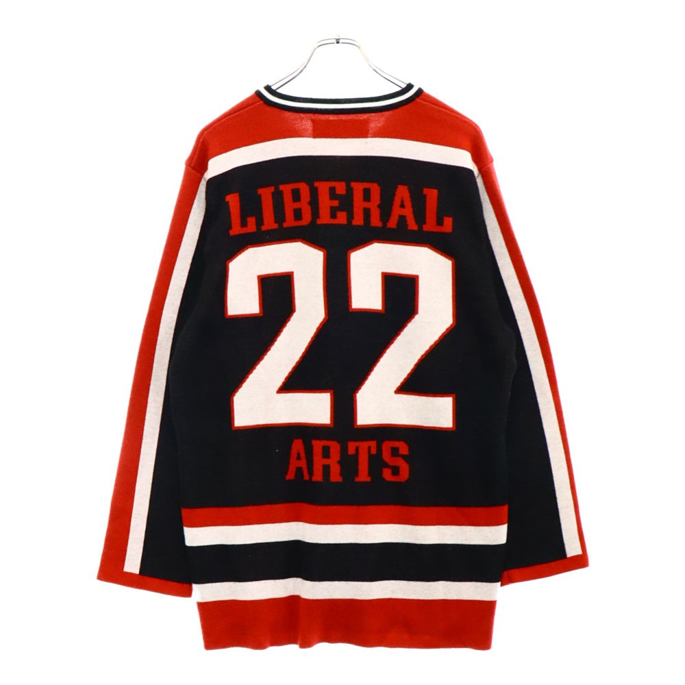 LIBERAL ARTS(リベラルアーツ) LA GAME SHIRT LAパッチオーバーサイズゲームシャツ 長袖カットソー 長袖Tシャツ ロングスリーブカットソー ロンT ブラック/レッド LA-09-03-0223