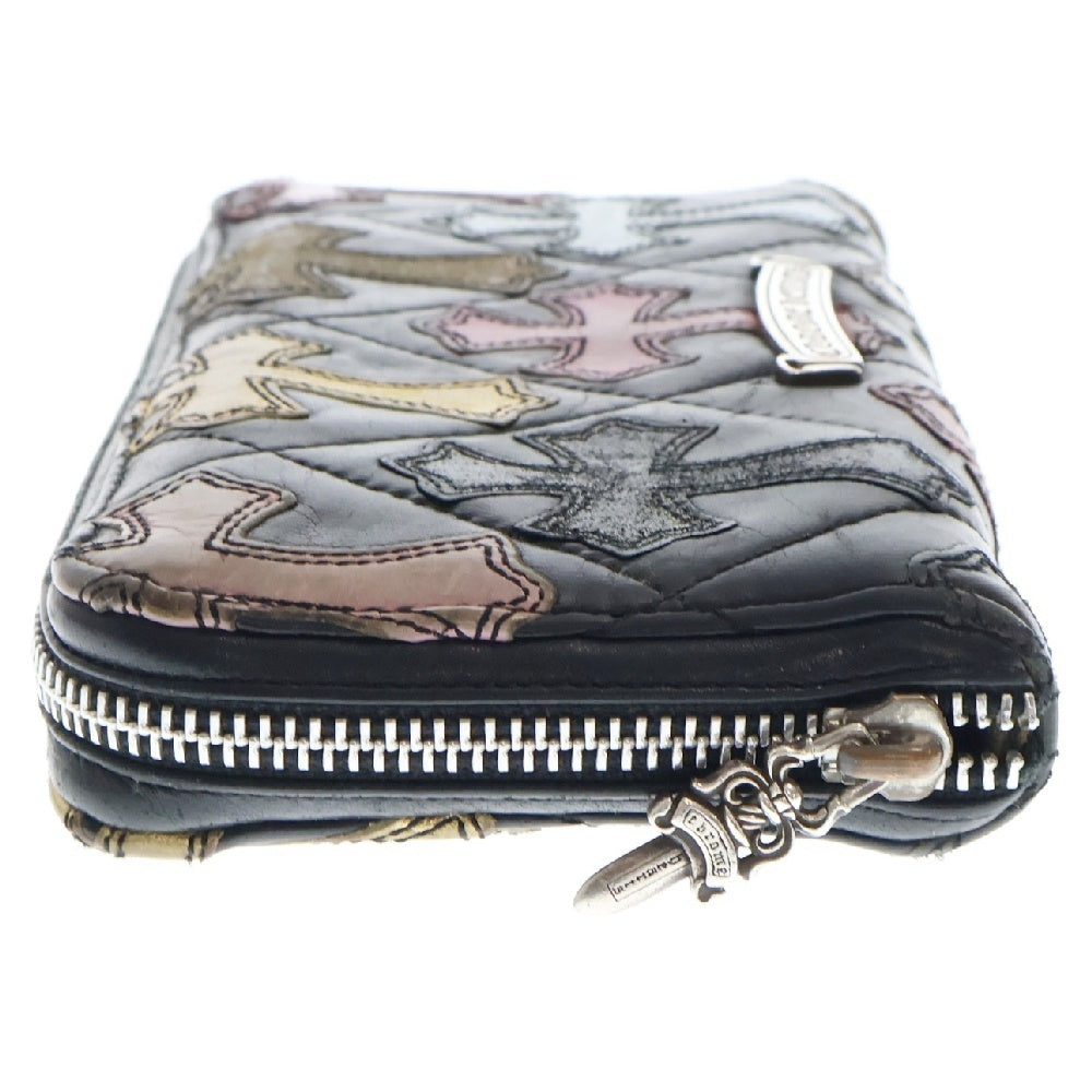 CHROME HEARTS(クロムハーツ) REC F ZIP/QUILTED マルチカラーセメタリークロスパッチ キルティングレザーウォレット 長財布 ブラック/マルチカラー