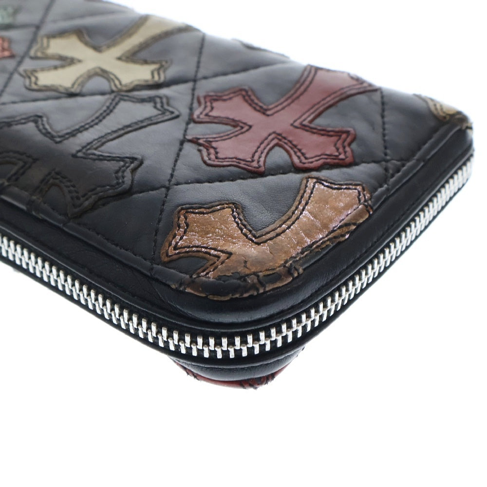 CHROME HEARTS(クロムハーツ) REC F ZIP/QUILTED マルチカラーセメタリークロスパッチ キルティングレザーウォレット 長財布 ブラック/マルチカラー